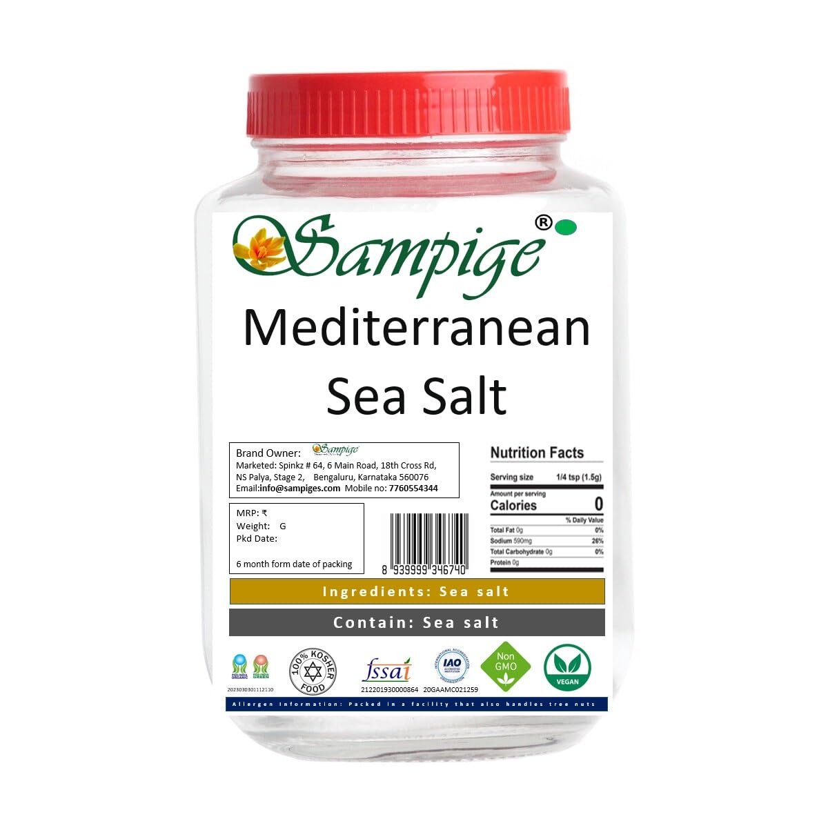 Mediterranean Sea Salt 32 OZ (Ounce) ~ 907 Grams| premium glass bottle| from Greece